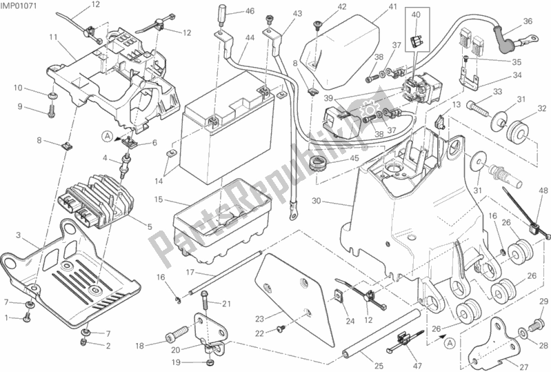 All parts for the Battery Holder of the Ducati Monster 1200 S Brasil 2020